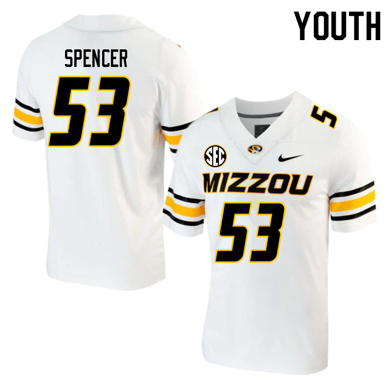 Youth #53 Dylan Spencer Missouri Tigers College 2023 Football Stitched Jerseys Sale-White - Click Image to Close